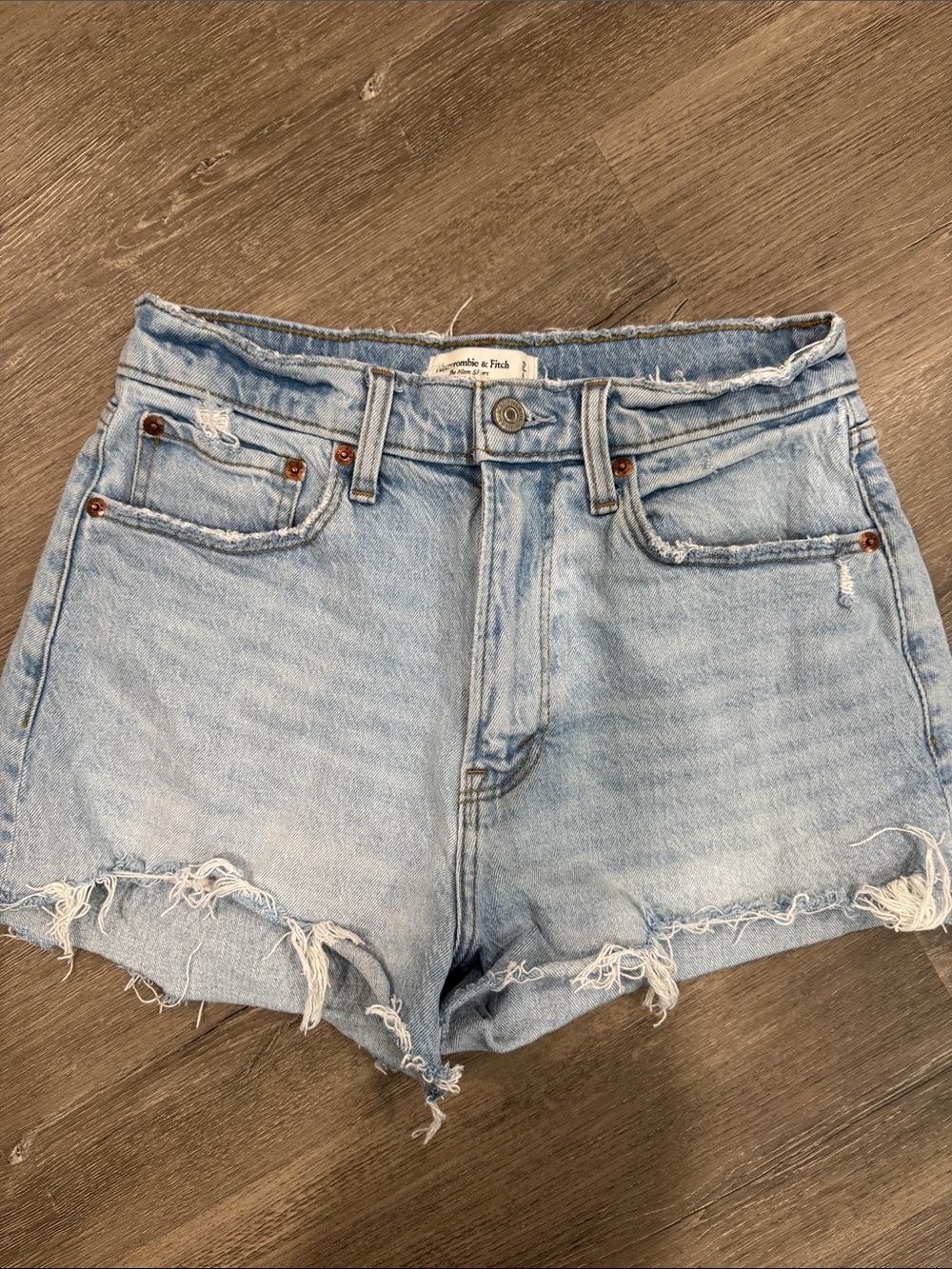 Abercrombie & Fitch Curve Love Light Blue Distressed Denim Cutoff Shorts
